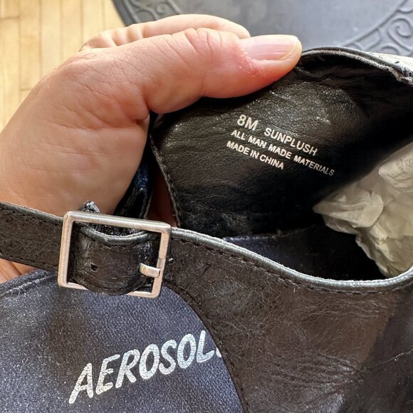 AEROSOLES Sunplush Shootie Wedges Sandals Black - 8 - Picture 12 of 12